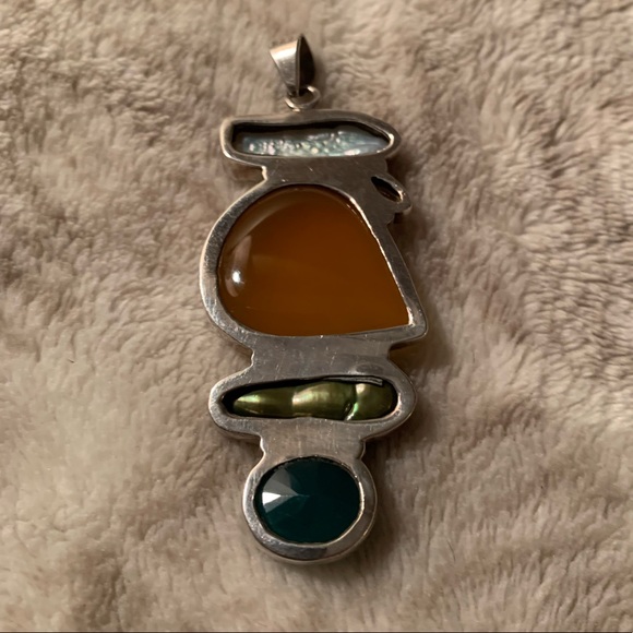 Sterling Silver Multicolor Stone Pendant with Citrine - Picture 2 of 5